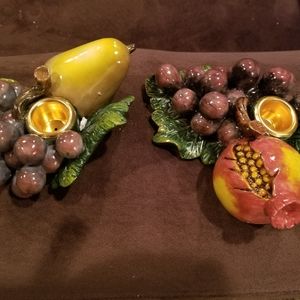 2 fruit design candle holders